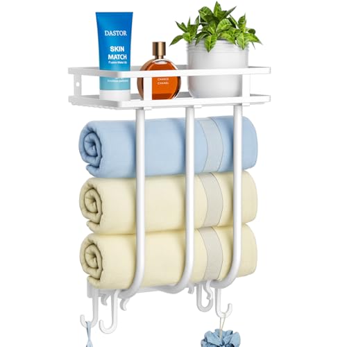 30% Off Wall-Mounted Towel Rack with Shelf & Hooks - Image 2