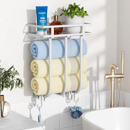 30% Off Wall-Mounted Towel Rack with Shelf & Hooks - Image 3