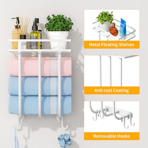 30% Off Wall-Mounted Towel Rack with Shelf & Hooks - Image 4