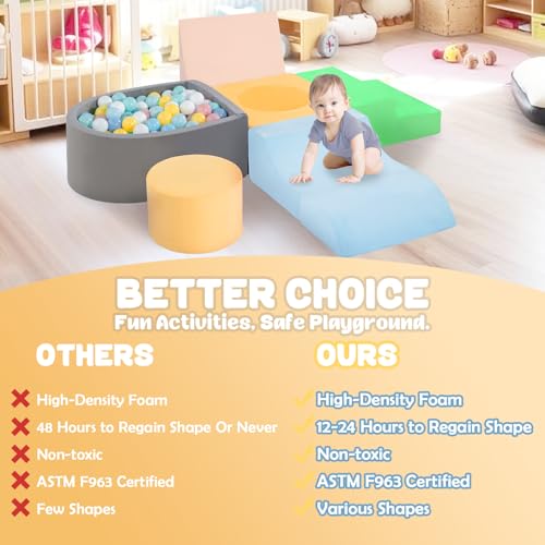MIND&ACTION Toddler Climbing Blocks with Ball Pit - 6-Piece Soft Play Set - Image 7