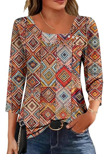 Dimur Women's 3/4 Sleeve Top - Affordable Asymmetrical Blouse
