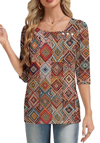 Dimur Women's 3/4 Sleeve Top - Affordable Asymmetrical Blouse - Image 2
