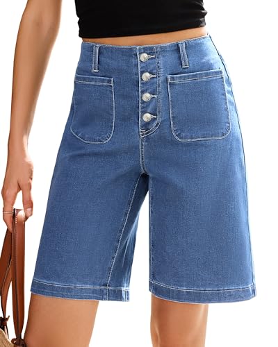 50% Off Vetinee Women's High-Waisted Bermuda Denim Shorts