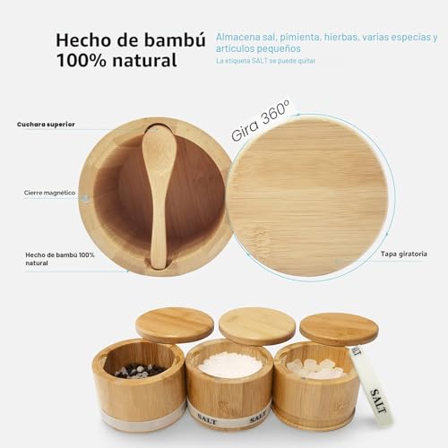 68% Off Bamboo Salt Box with Magnetic Lid & Spoon - Image 5