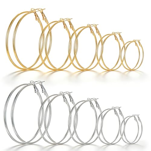 Save 42% on 9-Pair Gold/Silver Hoop Earring Set for Women