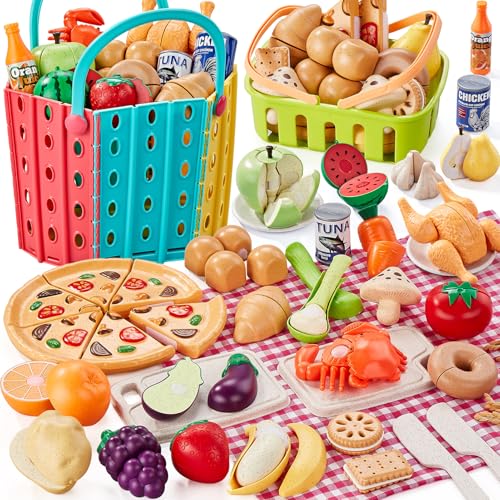 LAUGIGLE 86-Piece Play Food Set for Kids Kitchen Pretend Play