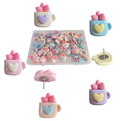 50% Off Strawberry Heart Push Pins - 50 Resin Tacks for Boards