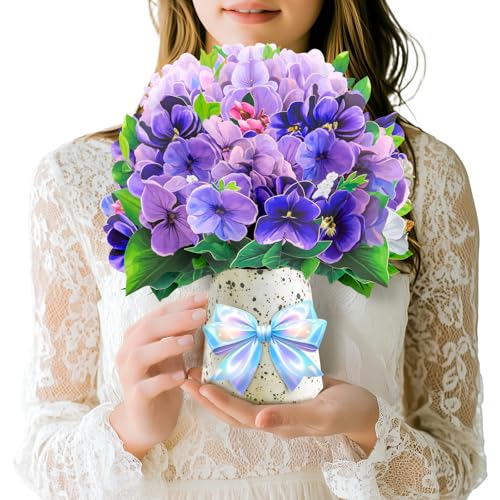 Handmade 3D Violet Pop-Up Floral Bouquet Card for All Occasions
