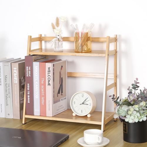 50% Off 2-Tier Desktop Bookshelf - Bamboo Desk Organizer