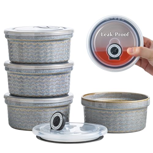 Ceramic Baking Dishes Set of 4 with Lids - 12oz Ramekins