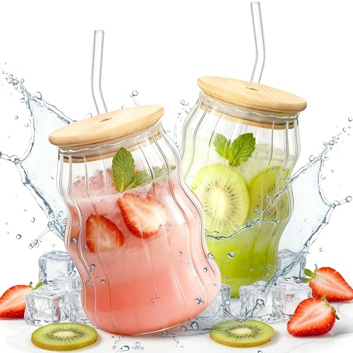 33% Off 2-Pack Cute Glass Tumbler Set with Lid & Straw