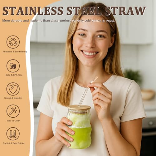 33% Off 2-Pack Cute Glass Tumbler Set with Lid & Straw - Image 4