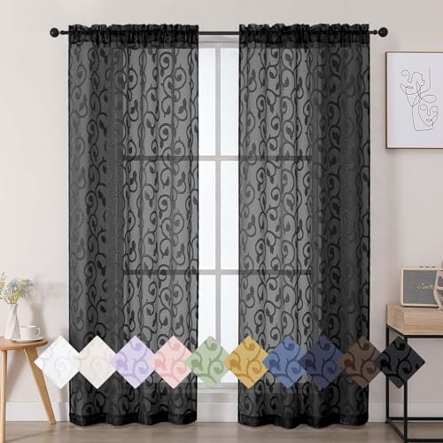 50% Off Black Sheer Curtains - 2 Panels, 72" Long