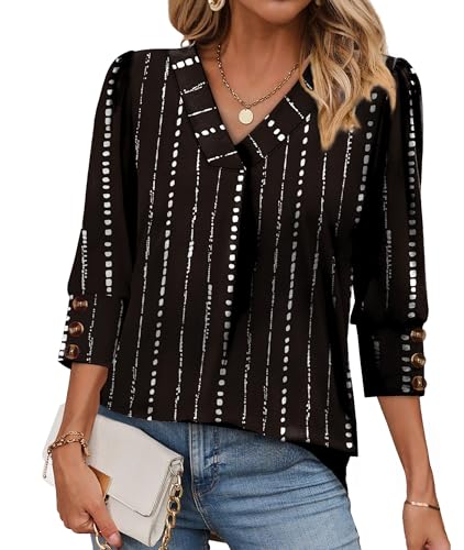 38% Off OFEEFAN Women's 3/4 Sleeve V-Neck Blouse - Image 2