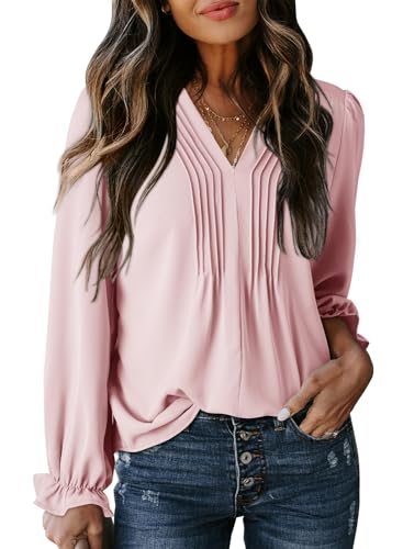 50% Off Dokotoo Women's Pleated V-Neck Blouse with Puff Sleeves