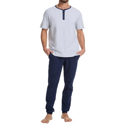 50% Off Men's Cotton Pajama Set with Henley Neckline