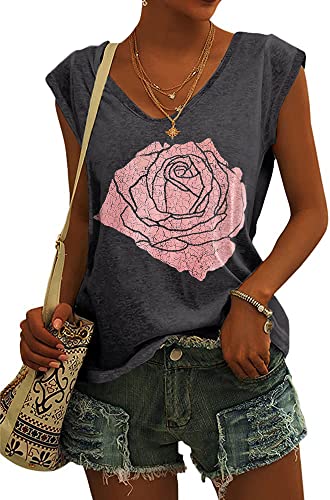40% Off Fazortev Women's Rose Graphic V-Neck Tank Top