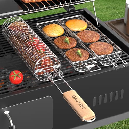 50% Off GAUYEBY Rolling Grill Basket with Removable Handle