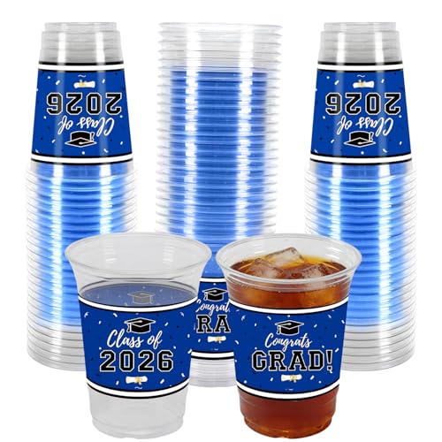 Save 15% on 50 Blue Graduation Cups for Class of 2026