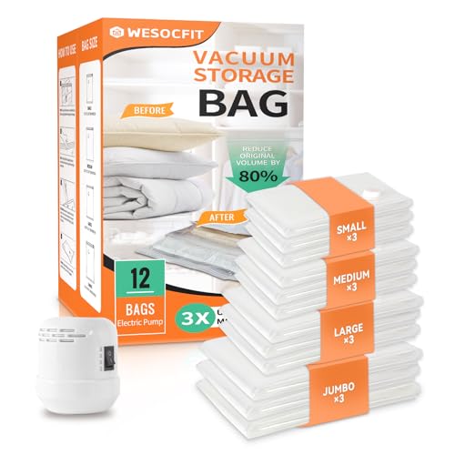 Wesocfit Vacuum Storage Bags 12-Pack with Pump - $19.99