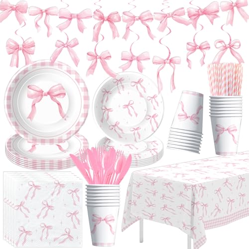 50% Off Pink Bow Birthday Party Supplies for 24 Guests