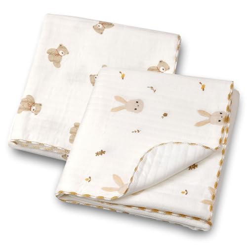 50% Off 2-Pack Cotton Baby Blankets - Rabbit & Bear Design