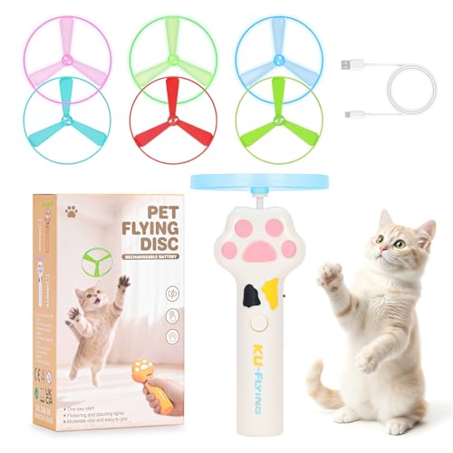 Rechargeable Cat Disc Launcher Toy with 6 Flying Discs