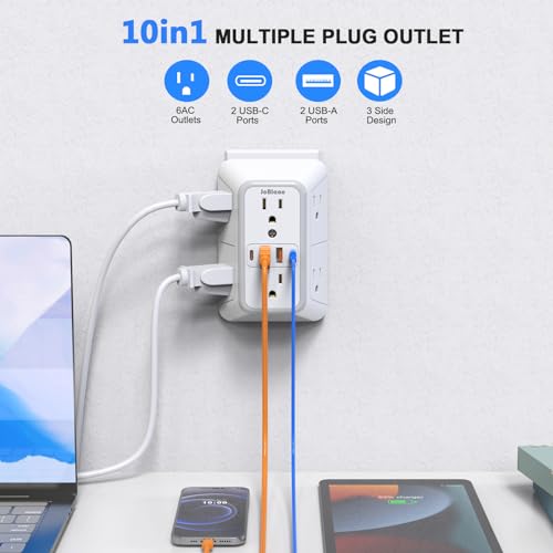 JcBlaon 6-Outlet USB Surge Protector Wall Adapter - Image 2