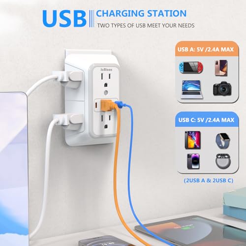 JcBlaon 6-Outlet USB Surge Protector Wall Adapter - Image 3