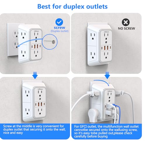 JcBlaon 6-Outlet USB Surge Protector Wall Adapter - Image 4