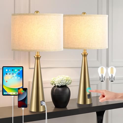 Set of 2 Gold Bedside Lamps with Code DKS5LNN3