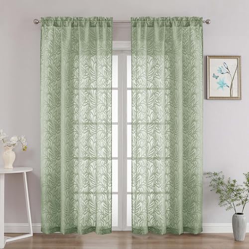 50% Off OVZME Sage Green Sheer Curtains 90 Inch - Image 1