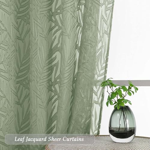 50% Off OVZME Sage Green Sheer Curtains 90 Inch - Image 2