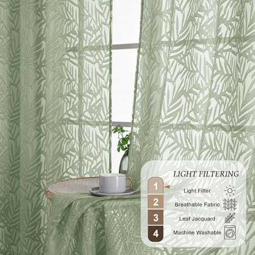 50% Off OVZME Sage Green Sheer Curtains 90 Inch - Image 5