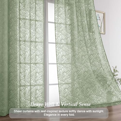 50% Off OVZME Sage Green Sheer Curtains 90 Inch - Image 7
