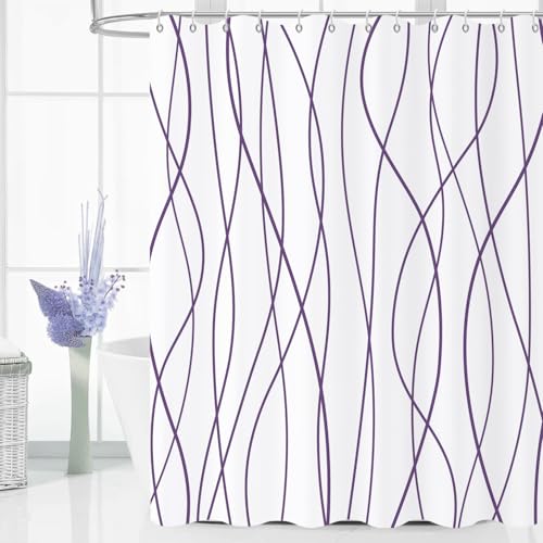 50% Off Purple & White Striped Shower Curtain Set