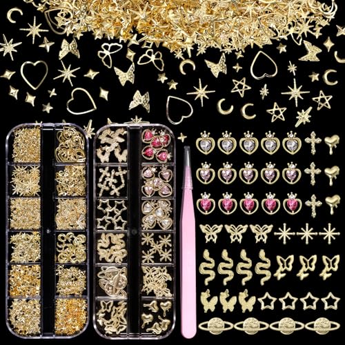 50% Off 300 Pcs Gold Nail Charms Kit for DIY Nail Art