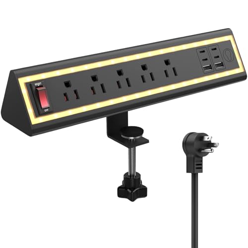 40W Fast Charging Desk Clamp Power Strip with Nightlight