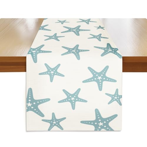 Blue Starfish Table Runner 13x72 Inch - Nautical Beach Decor