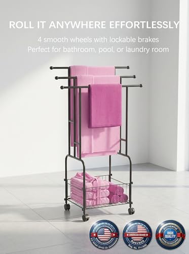 27% Off Freestanding Towel Rack with Wheels & Basket - Image 4