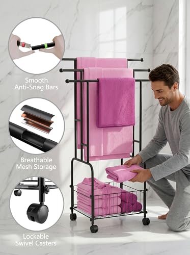 27% Off Freestanding Towel Rack with Wheels & Basket - Image 5