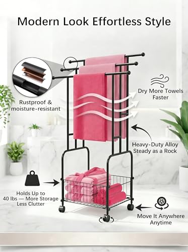 27% Off Freestanding Towel Rack with Wheels & Basket - Image 6