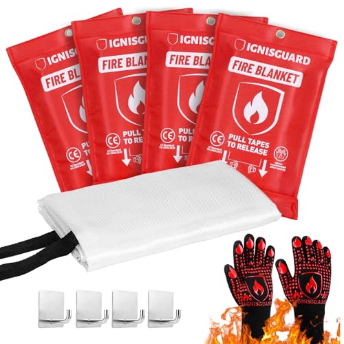 50% Off Emergency Fire Blanket 4 Pack with Gloves & Hooks