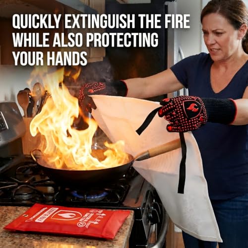50% Off Emergency Fire Blanket 4 Pack with Gloves & Hooks - Image 3