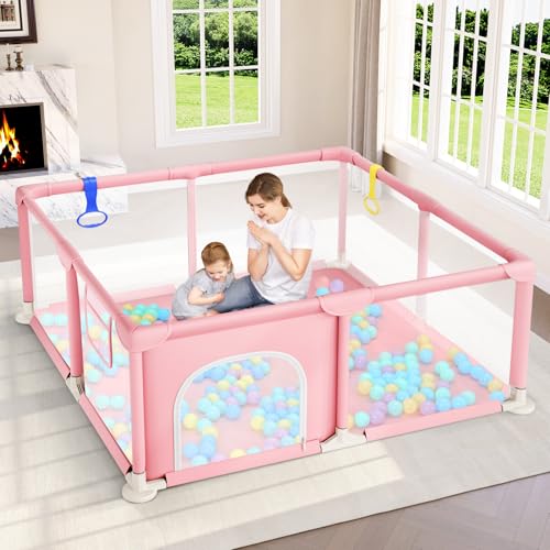 Dripex Corralito para bebés, corralito pequeño de 52×52 pulgadas para bebés, corralito de juegos de seguridad mejorada para interior y exterior, corralito para bebés con malla visible suave y - Image 2