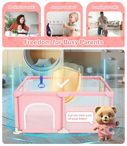 Dripex Corralito para bebés, corralito pequeño de 52×52 pulgadas para bebés, corralito de juegos de seguridad mejorada para interior y exterior, corralito para bebés con malla visible suave y - Image 4
