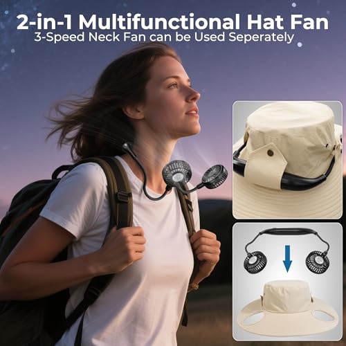 50% Off AMACOOL Bucket Hat Fan with Detachable Neck Fan - Image 7
