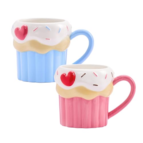 50% Off Bico Heart Cupcake Mugs Set - 2 Ceramic 16oz Cups
