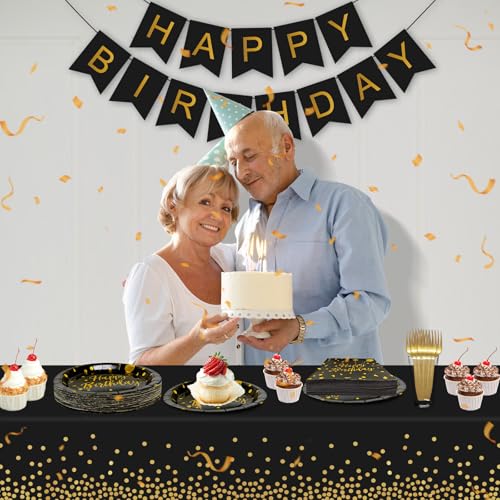 30% Off Black Gold Birthday Party Plates Set for 35 Guests - Image 3