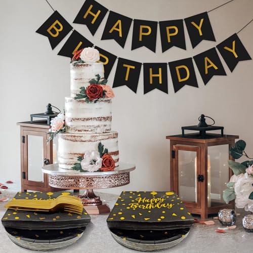30% Off Black Gold Birthday Party Plates Set for 35 Guests - Image 5